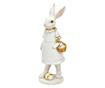 Figurina iepuras, costum alb/auriu, 10x30x12cm