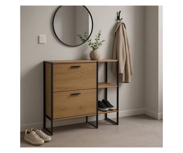 Melisa cipőtartó fém vázzal, tölgyfa, 85x24xH95 cm