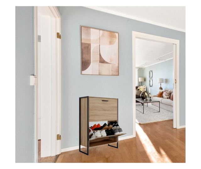 Piza cipős szekrény két fiókkal, tölgyfa, 60x24x80 cm