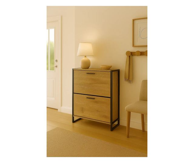 Piza cipős szekrény két fiókkal, tölgyfa, 60x24x80 cm