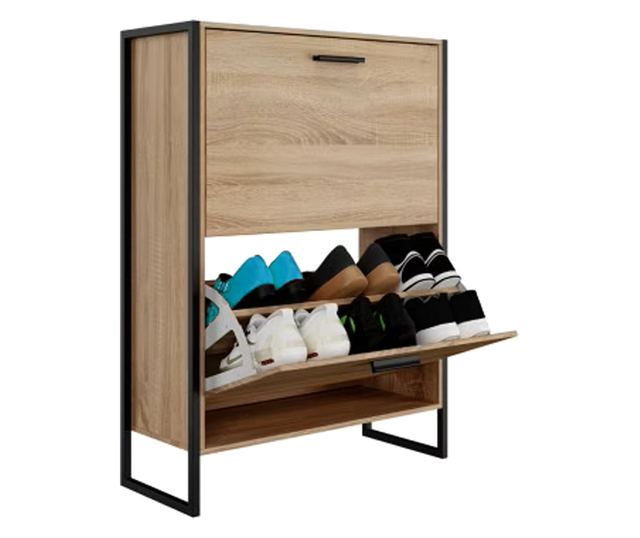 Piza cipős szekrény két fiókkal, tölgyfa, 60x24x80 cm