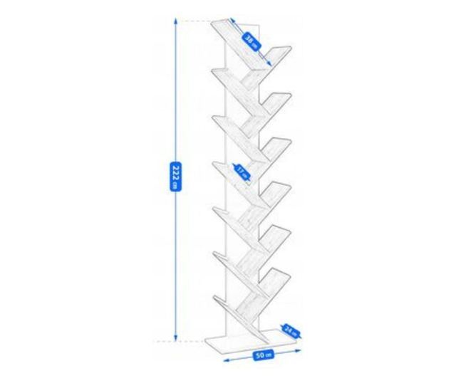 JUMI függőleges könyvespolc, 222x50x24 cm, fekete MDF, fa típus könyveknek és dekorációknak