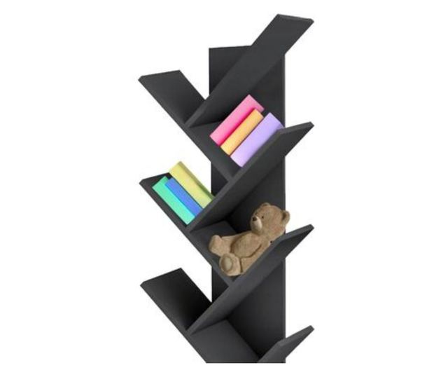 JUMI függőleges könyvespolc, 222x50x24 cm, fekete MDF, fa típus könyveknek és dekorációknak