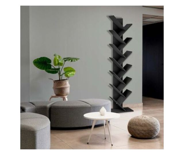 JUMI függőleges könyvespolc, 222x50x24 cm, fekete MDF, fa típus könyveknek és dekorációknak