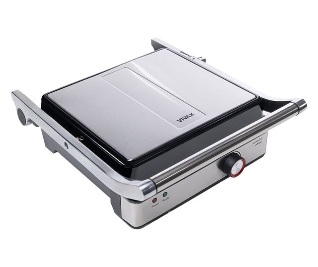 Vivax SM-2000X Elektromos Grill, 2000 W, Gyors Fűtés, Termosztát, 90 és 180 Fokos Nyitás, Tapadásmentes Felület