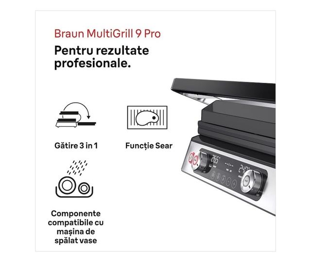 Braun MultiGrill 9 Pro CG9140 Elektromos Grill, 2200 W, 3 Grillezési Mód, 2 Főzési Zóna Független Elektronikus Termosztáttal