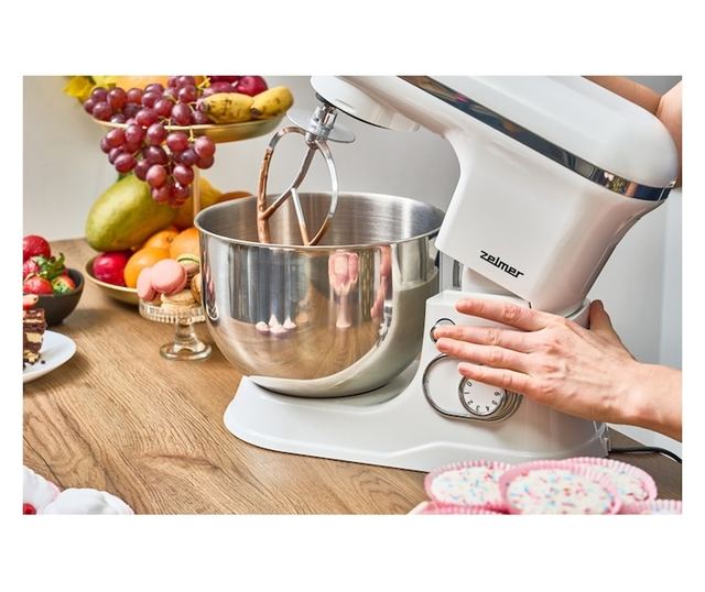 Zelmer ZKR1350 bolygókeverő, 1200 W, 6 sebességfokozat, Smartmix funkció, Pulse, 5 L rozsdamentes acél tál, keverő tartozékok