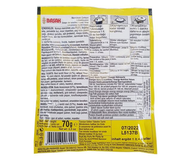 Lencseleves, autentikus török, Mercimek corbasi, Basak, 70g