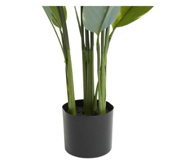Mesterséges Calathea növény 118 cm, tarkalevelű zöld levelekkel, valósághű megjelenés, beltéri használatra, fekete cseréppel egy