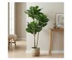 Mesterséges Ficus Lyrata növény 128 cm, levelekkel, valósághű megjelenés, beltéri használatra, fekete cseréppel együtt