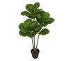 Mesterséges Ficus Lyrata növény 128 cm, levelekkel, valósághű megjelenés, beltéri használatra, fekete cseréppel együtt