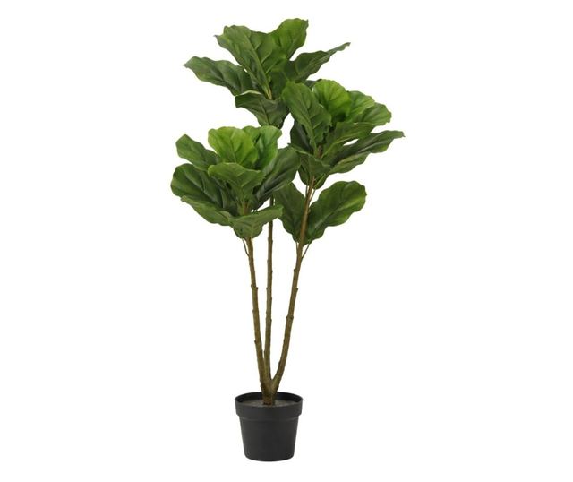 Mesterséges Ficus Lyrata növény 128 cm, levelekkel, valósághű megjelenés, beltéri használatra, fekete cseréppel együtt