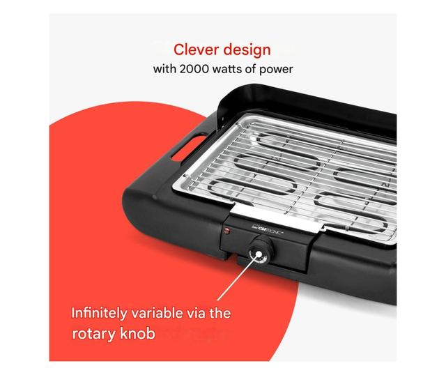 Elektromos grill, Clatronic, 2000 W, fekete
