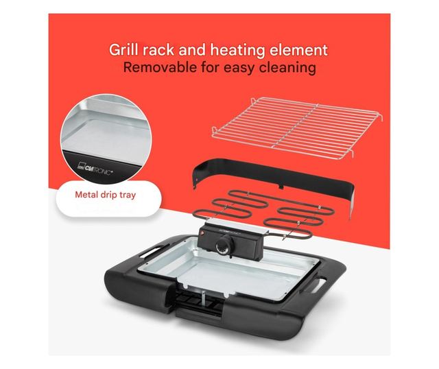 Elektromos grill, Clatronic, 2000 W, fekete