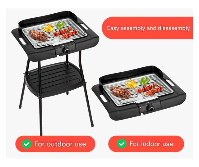 2 az 1-ben elektromos grill lábakkal, Clatronic, 2000 W, fekete