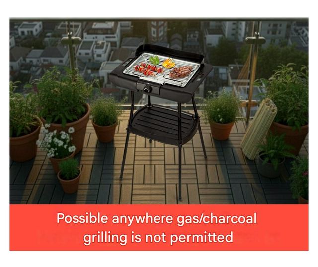 2 az 1-ben elektromos grill lábakkal, Clatronic, 2000 W, fekete