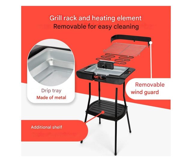 2 az 1-ben elektromos grill lábakkal, Clatronic, 2000 W, fekete