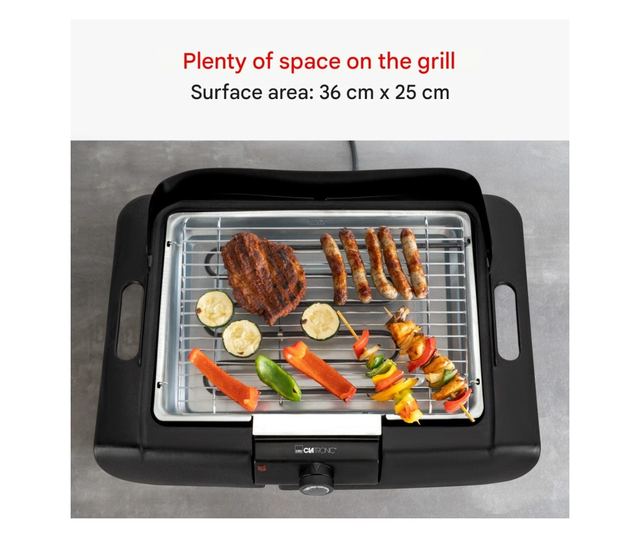 2 az 1-ben elektromos grill lábakkal, Clatronic, 2000 W, fekete