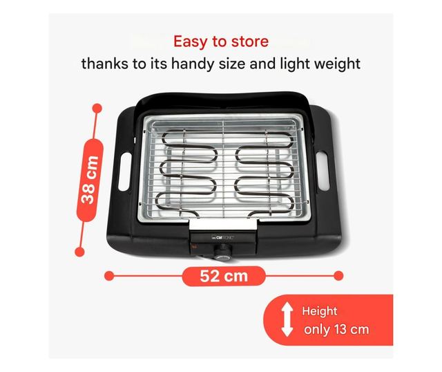 2 az 1-ben elektromos grill lábakkal, Clatronic, 2000 W, fekete