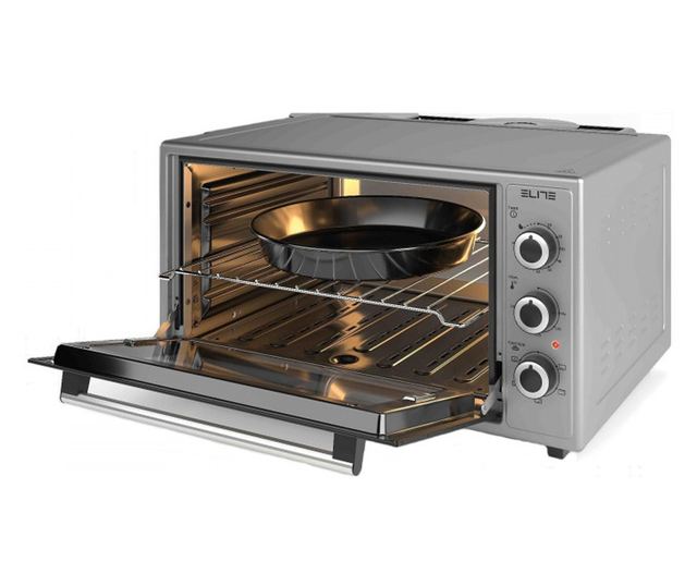 Kis tűzhely Elite EMO-FL 48 2589, 2000W, 48 liter, 3 üzemmód, Dupla üveg, Termosztát, Időzítő, Turbóventilátor, Szürke