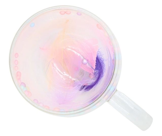 Duplafalú üveg bögre toll- és pasztellgyöngy betéttel, 350 ml, Aurora Bloom