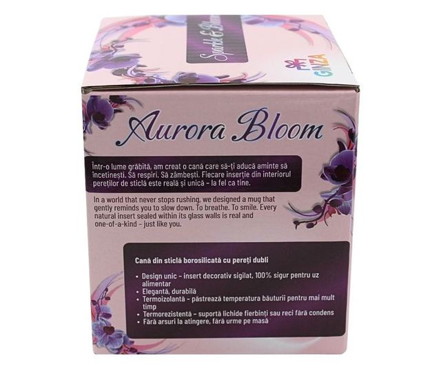 Duplafalú üveg bögre toll- és pasztellgyöngy betéttel, 350 ml, Aurora Bloom