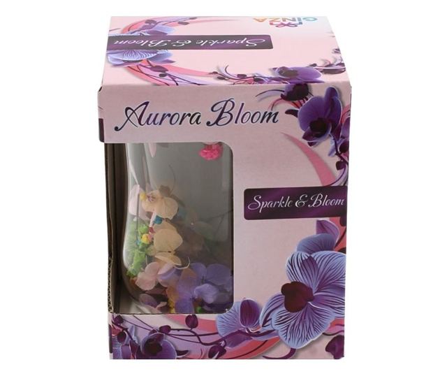 Üveg szárított virágbetéttel, hortenziák és limonium pasztell színekben, dupla falú, boroszilikát üveg, 200 ml, Aurora Bloom