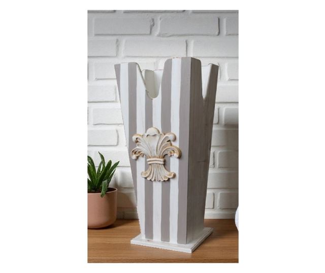 Kopott fa esernyőtartó, kézzel festett vintage fehér és szürke, MDF, 50 cm magasság