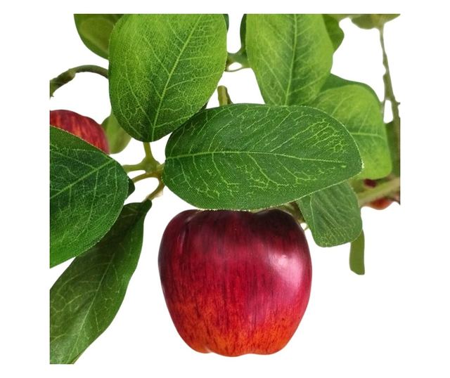Mesterséges Gyümölcsfa Növény 60 cm, Alma Gyümölcsökkel és Zöld Levelekkel – Beltéri Használatra, Fekete Cseréppel