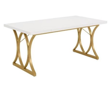 Blagovaonski stol Blackswan Design Retriciana, bijelo/zlatno, 160 cm, zakrivljene metalne noge, sjajna ploča