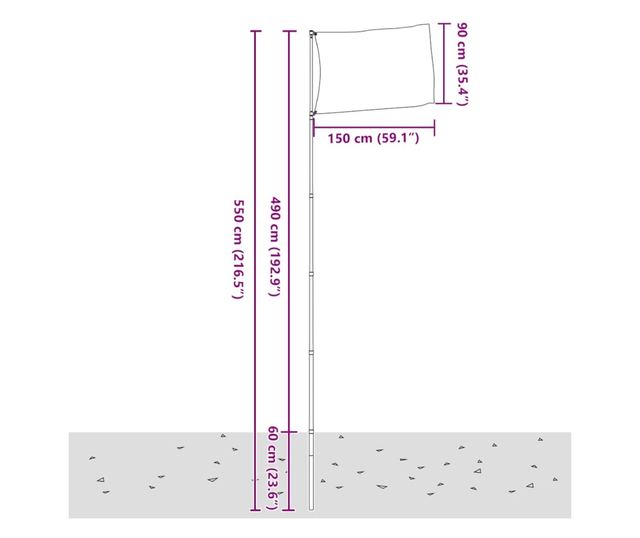 Италианско знаме и алуминиев прът, 5,55 м