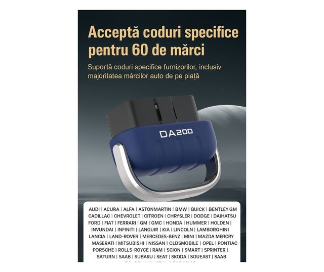 Tester Diagnoza Auto OBD2 Techstar DA200 cu Aplicatie AI, Resetare Coduri Eroare, Date in Timp Real, Compatibil Majoritatea Masi