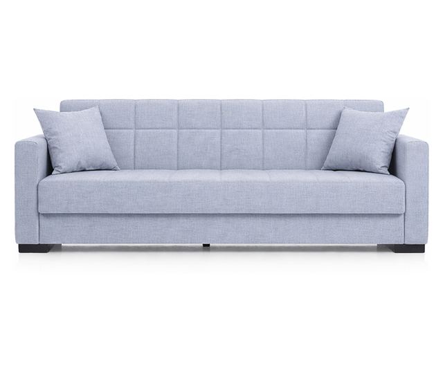 Canapea extensibilă Marbella, 3 locuri, material textil gri deschis, cu ladă depozitare şi arcuri, 210*78*78