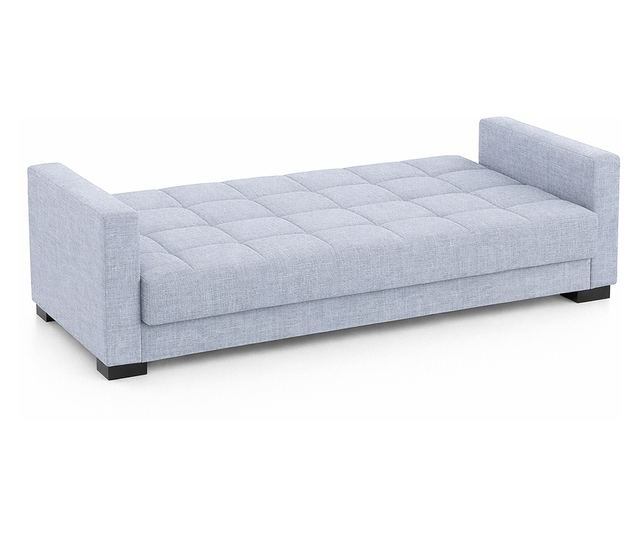 Canapea extensibilă Marbella, 3 locuri, material textil gri deschis, cu ladă depozitare şi arcuri, 210*78*78