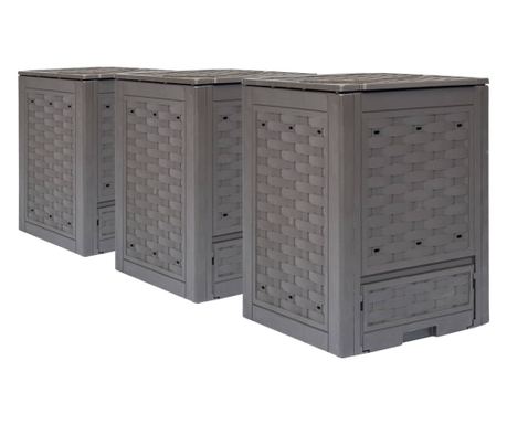 Zahradní kompostéry 3 ks. hnědá 60x60x83 cm 900 L ratanový plast