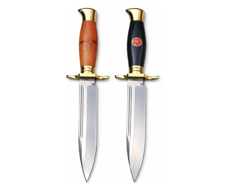 Set de trei cutite de vanatoare, teaca din piele naturala, lama 440C, 26 cm, alb/maro/negru