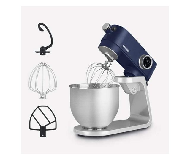 Мултифункционален кухненски миксер H.Koenig, KM126, 5 л, регулируемо рамо, 8 скорости, цифров дисплей, таймер, включени аксесоар
