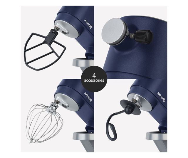 Мултифункционален кухненски миксер H.Koenig, KM126, 5 л, регулируемо рамо, 8 скорости, цифров дисплей, таймер, включени аксесоар