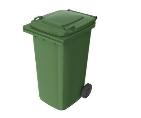 Kanta za smeće KlaussTech, kapacitet 120 litara, materijal: plastika, 2 kotača, zelena boja.