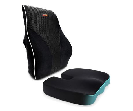 2 Linomag® ortopéd párnakészlet, ülőpárna és teljes ágyéki párna, memóriahab, mélyfekete
