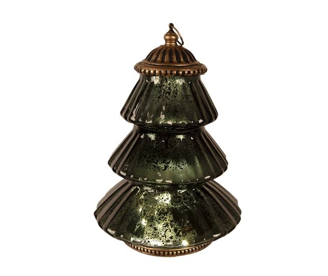 Brad karácsonyi zöld üveg és réz fém LED dekoráció 16x22 cm