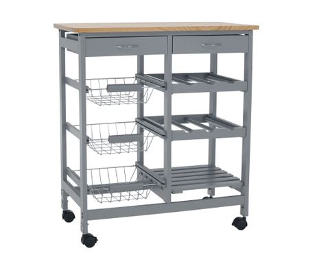 Carucior servire mdf gri lemn natur Barabe 67x37x76 cm