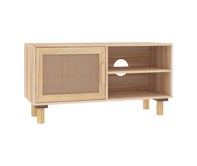 Comodă TV, maro, 80x30x40 cm, lemn masiv pin și ratan natural