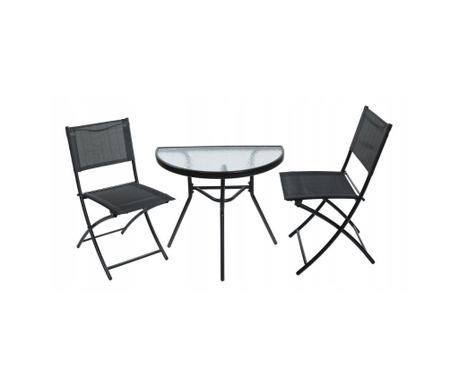 Set mobilier de grădină 3 piese Jumi – masă semicirculară cu blat din sticlă și 2 scaune pliabile