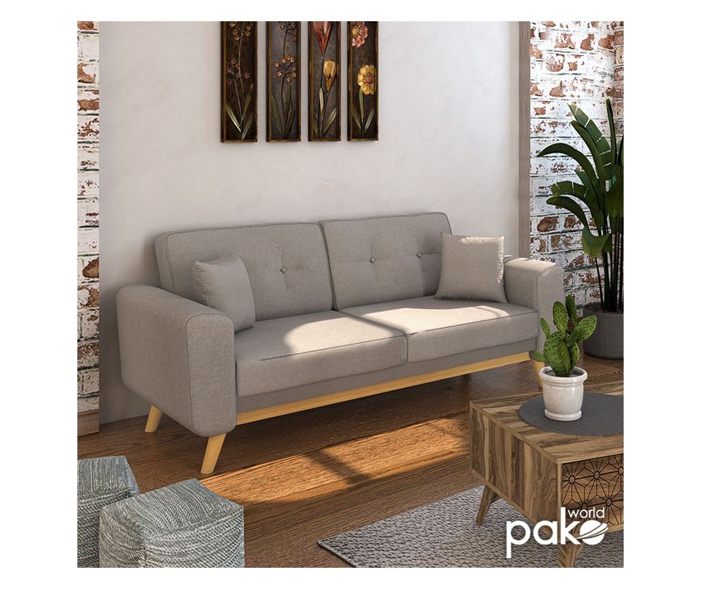 Диван, Carmelo, Бежов, Текстил, 214х80х86см. - 2