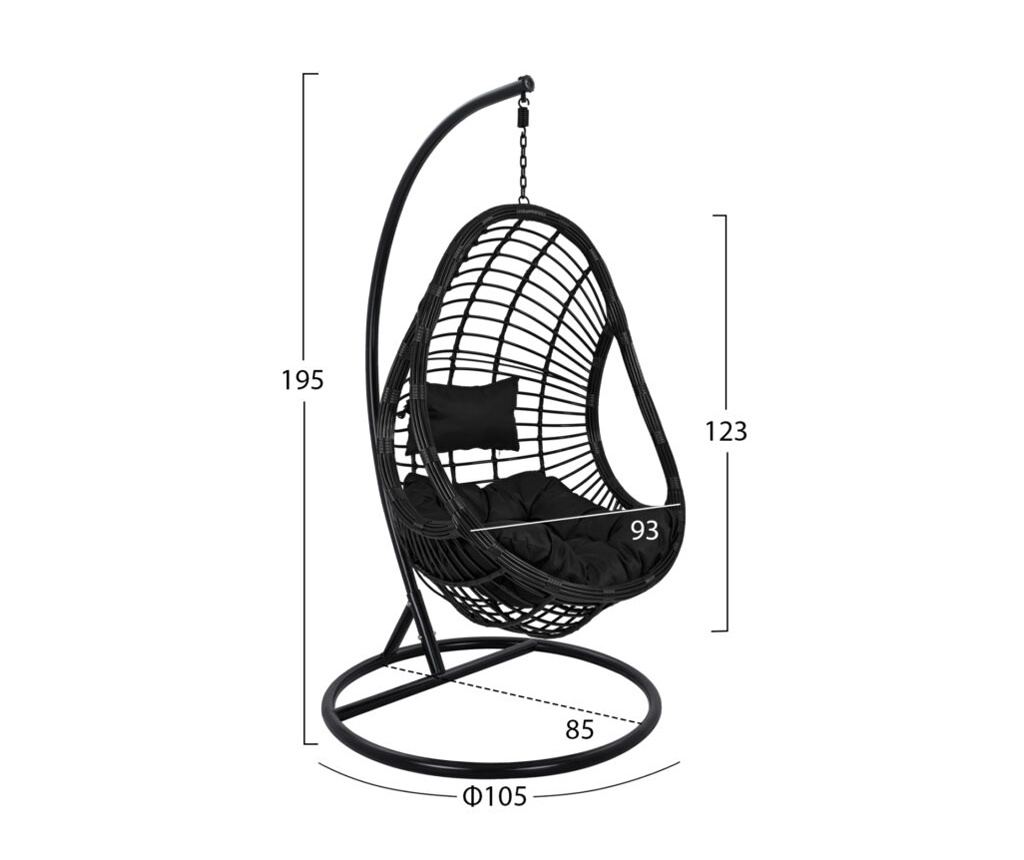 Висящо гнездо, HM5541.02, Черен, Естествен ратан, 105х195см. - 2