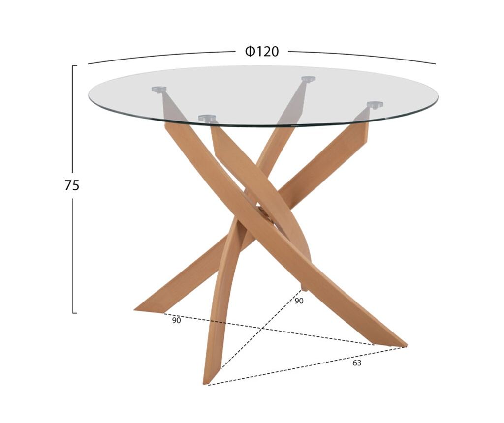 Трапезна маса, Jada, Прозрачен, Стъкло, Φ120х75см. - 2