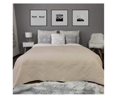 Cuvertura de pat sau canapea reversibila HOMELEVEL, 240 x 260 cm, matlasata, cu doua fete, poliester, Bej