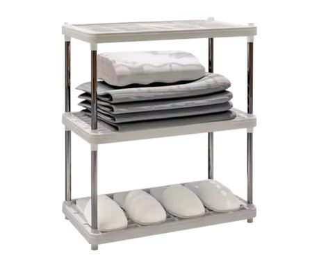 Železni talni regal, siv, plastičen, bel okvir, 41,5x22x54 cm