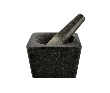 Gránit mozsár mozsártörővel, négyzet, 13x8,5 cm Perfect Home 11865, fekete